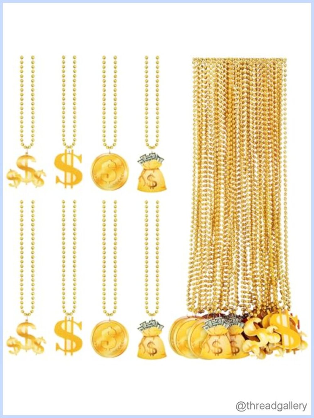 Dollar Sign Necklace Set 36 Pcs Gold Plastic Ball Chain Hip Hop Costume Jewelry